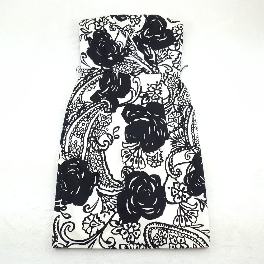 White House Black Market Sheath Dress Black White Floral Size 0